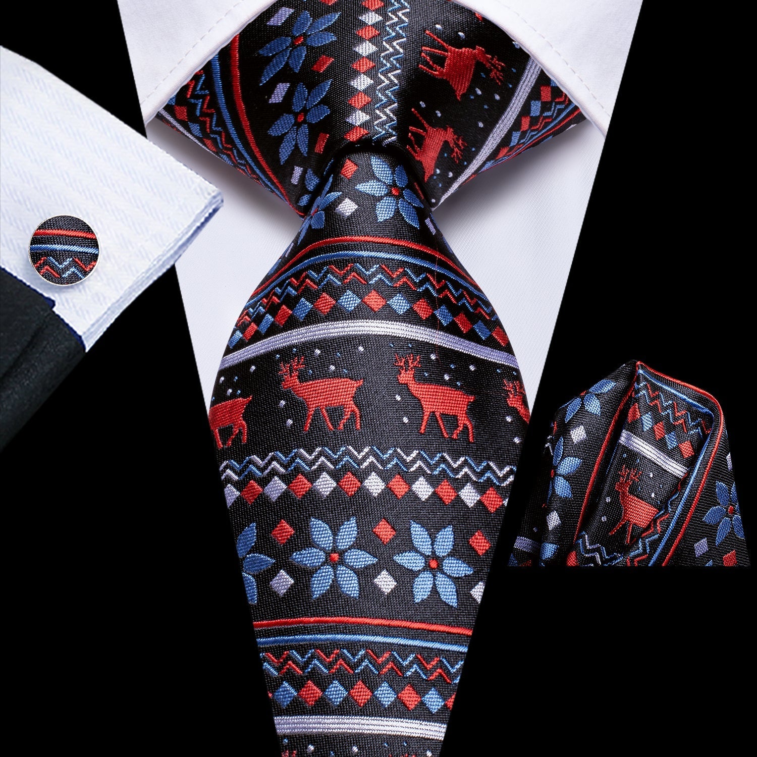 Ugly Holiday Sweater In Black Silk Tie Set - GentCrest
