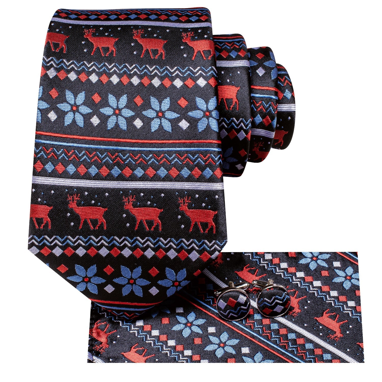 Ugly Holiday Sweater In Black Silk Tie Set - GentCrest - View 2
