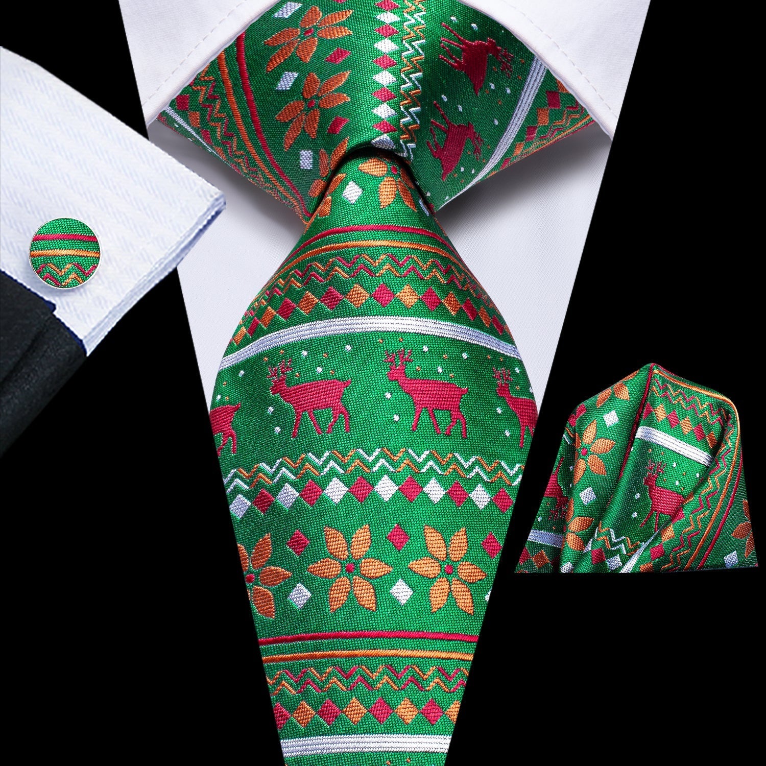Ugly Holiday Sweater In Green Silk Tie Set - GentCrest