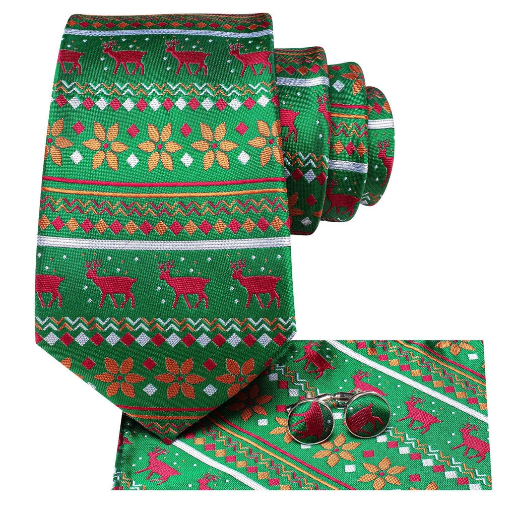 Ugly Holiday Sweater In Green Silk Tie Set - GentCrest - View 2