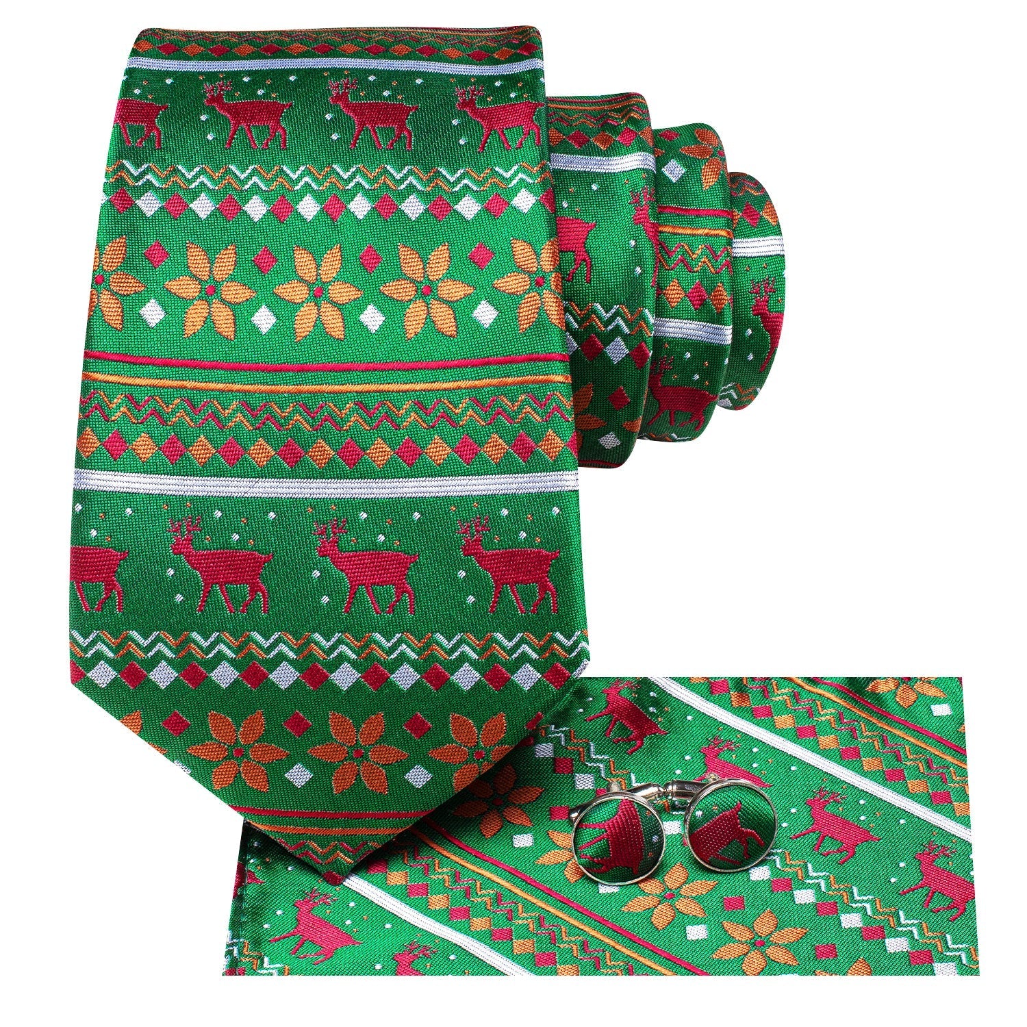 Ugly Holiday Sweater In Green Silk Tie Set - GentCrest - View 2