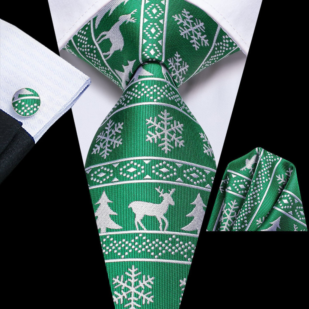 Green and White Christmas Silk Tie Set - GentCrest