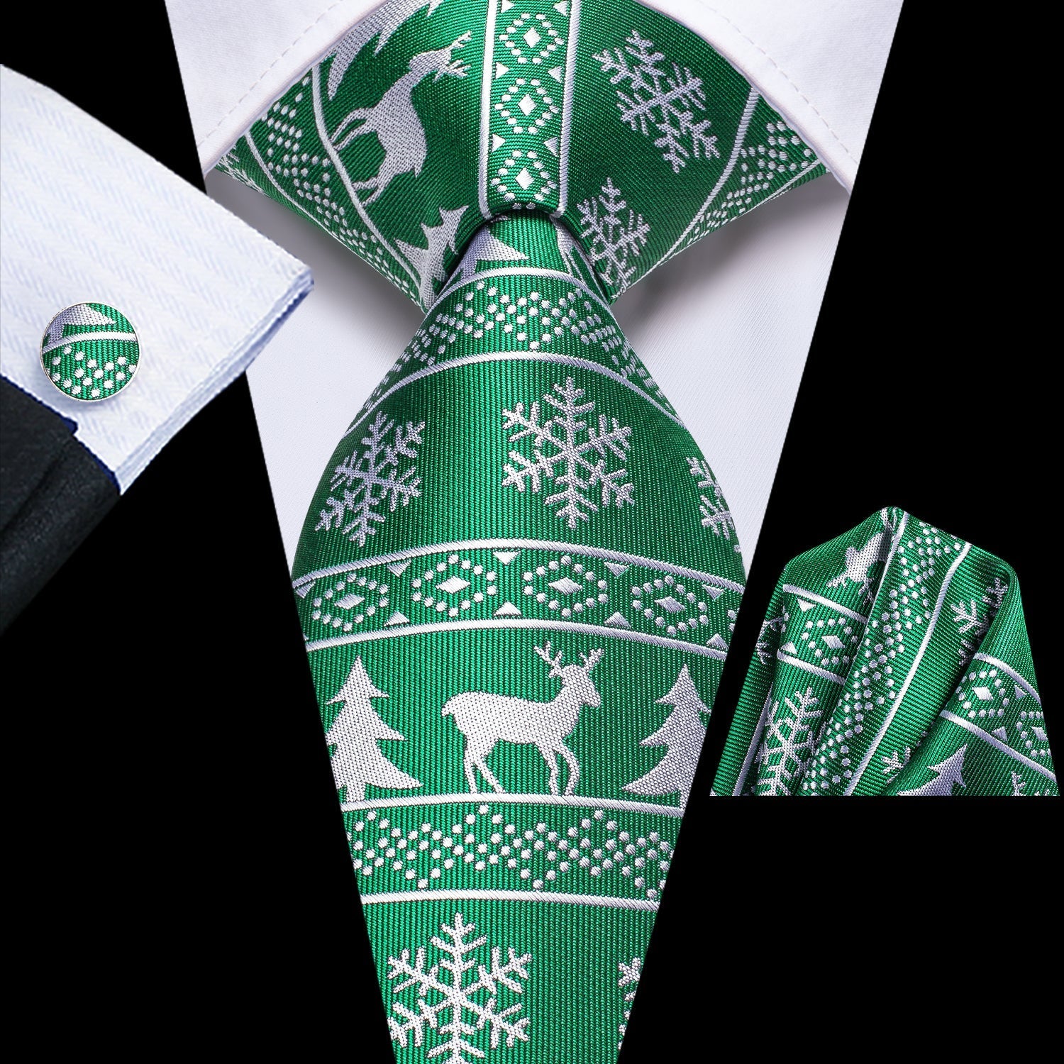Green and White Christmas Silk Tie Set - GentCrest