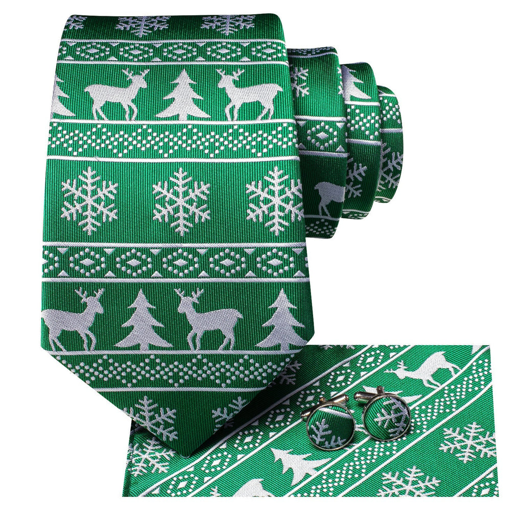 Green and White Christmas Silk Tie Set - GentCrest - View 2