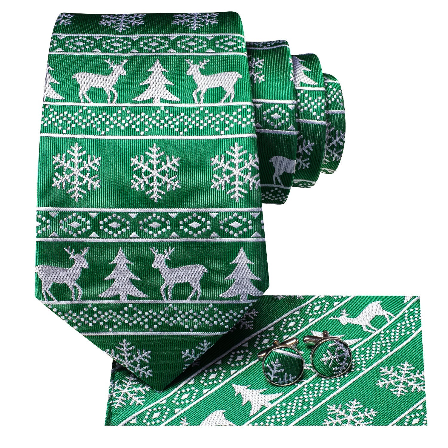 Green and White Christmas Silk Tie Set - GentCrest - View 2