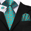 Turquoise Snowflakes Silk Tie Set - GentCrest