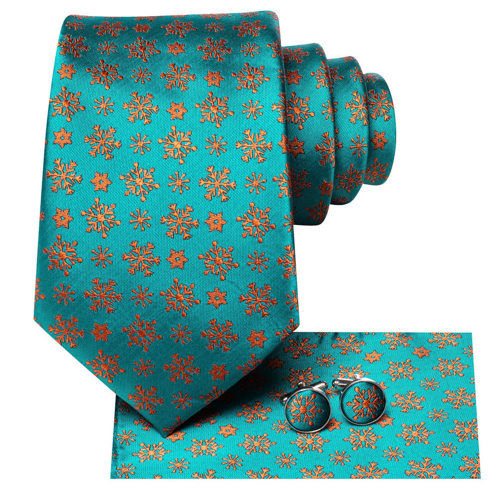 Turquoise Snowflakes Silk Tie Set - GentCrest - View 2