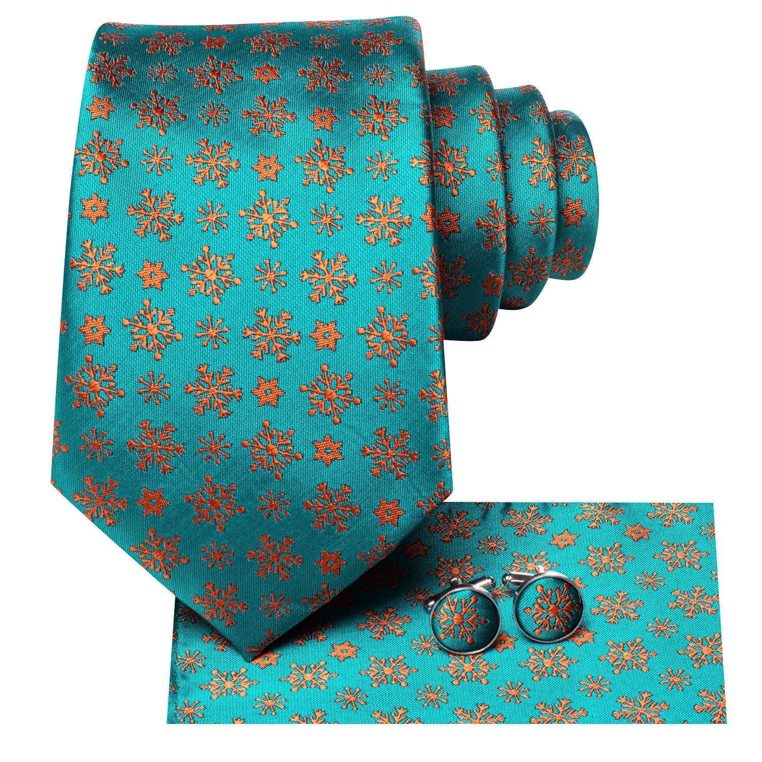 Turquoise Snowflakes Silk Tie Set - GentCrest - View 2