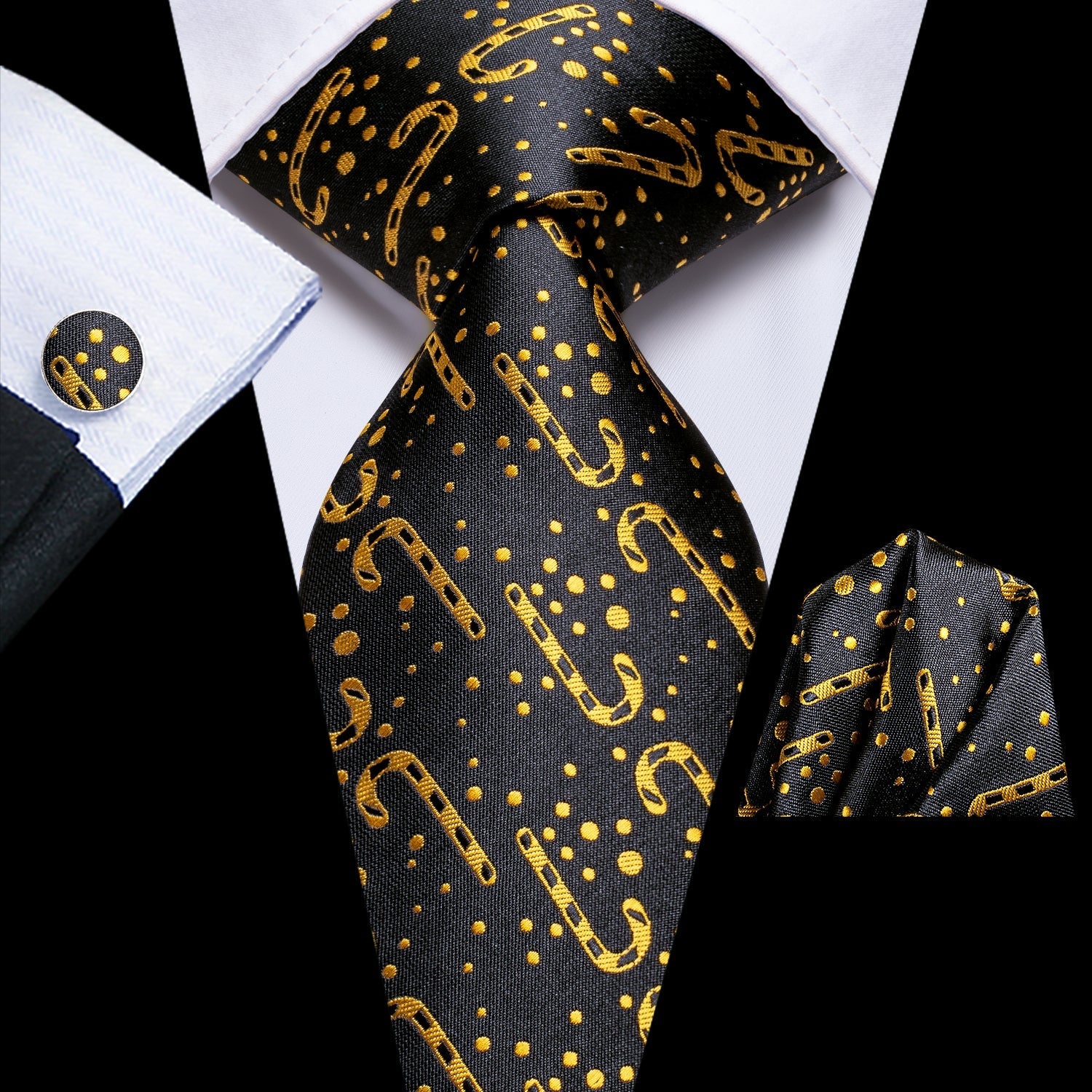 Golden Candy Cane Silk Tie Set - GentCrest
