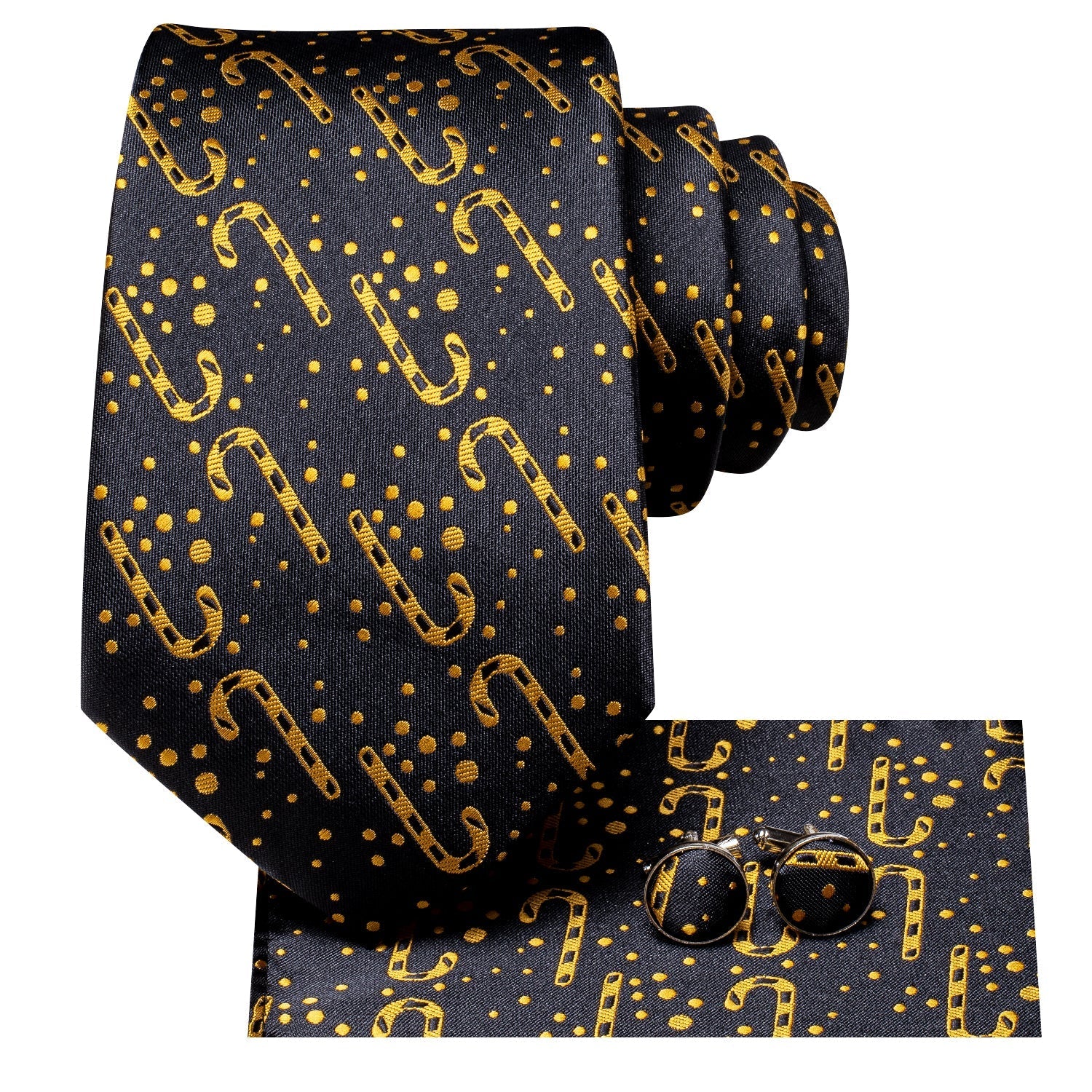 Golden Candy Cane Silk Tie Set - GentCrest - View 2