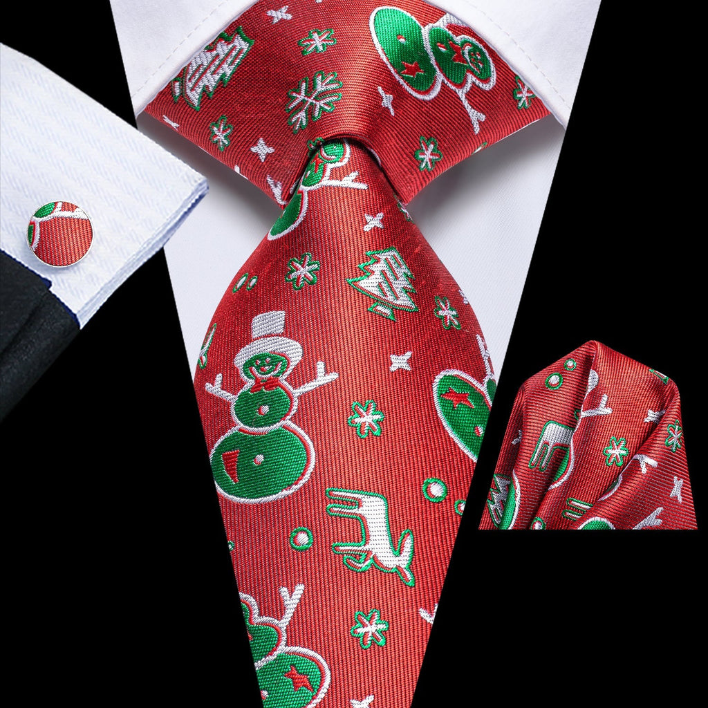 Red and Green Christmas Pattern Silk Tie Set - GentCrest