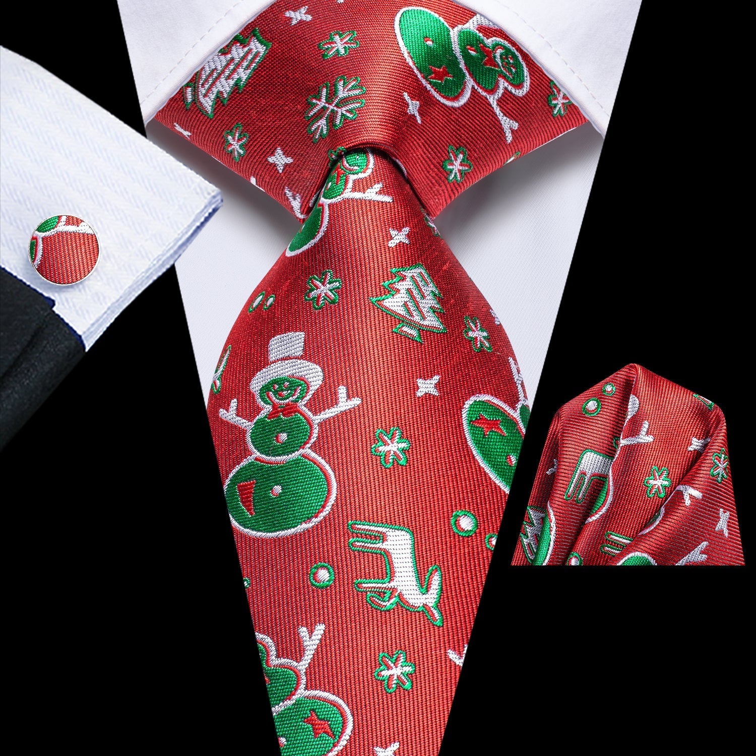 Red and Green Christmas Pattern Silk Tie Set - GentCrest