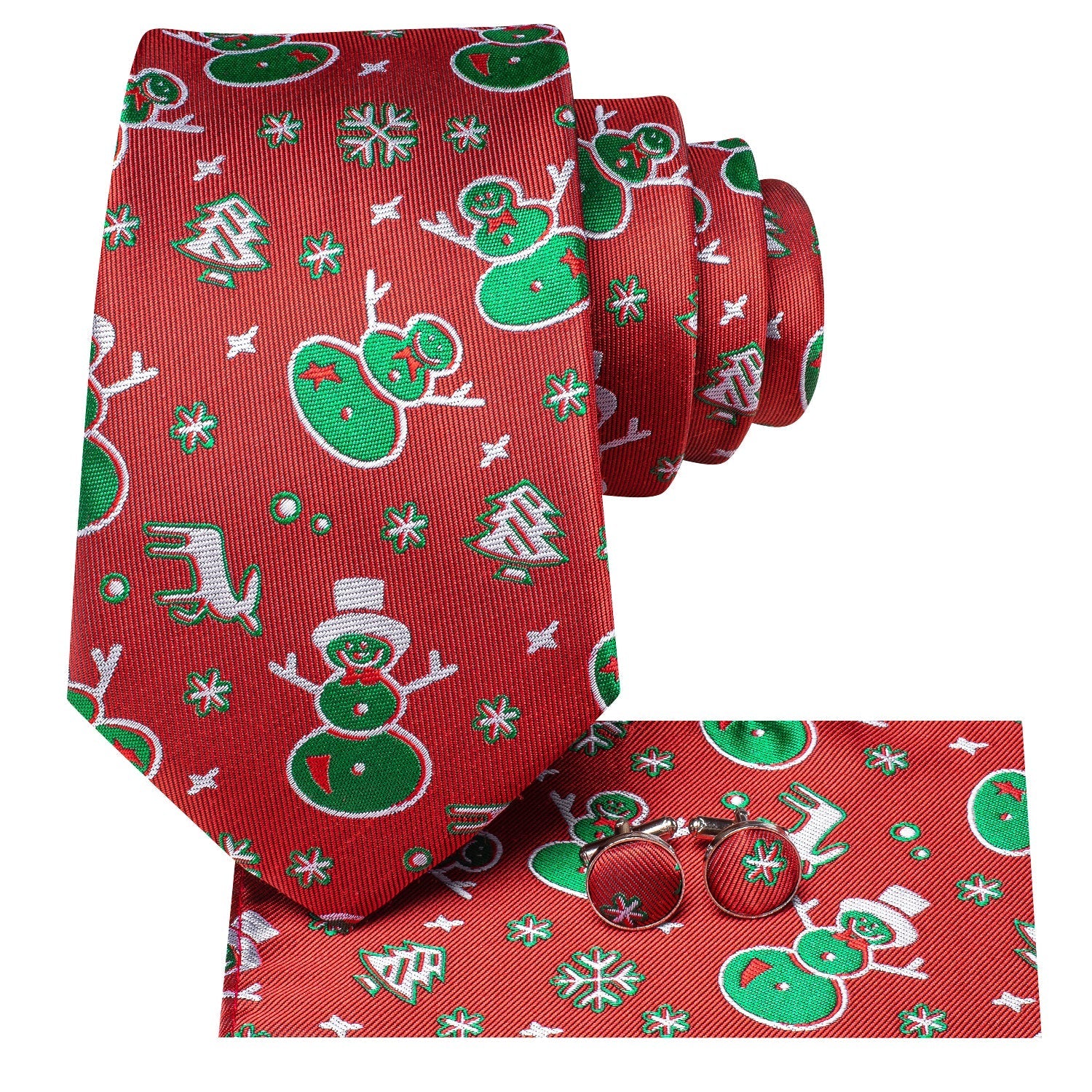 Red and Green Christmas Pattern Silk Tie Set - GentCrest - View 2