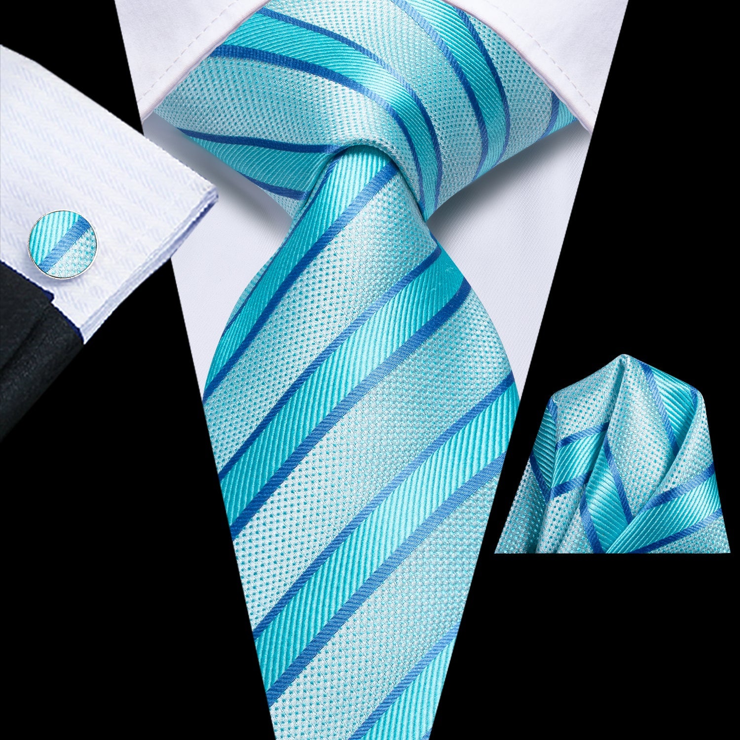 GentCrest Blue Striped Tie Hanky Cufflinks Set - Image 1