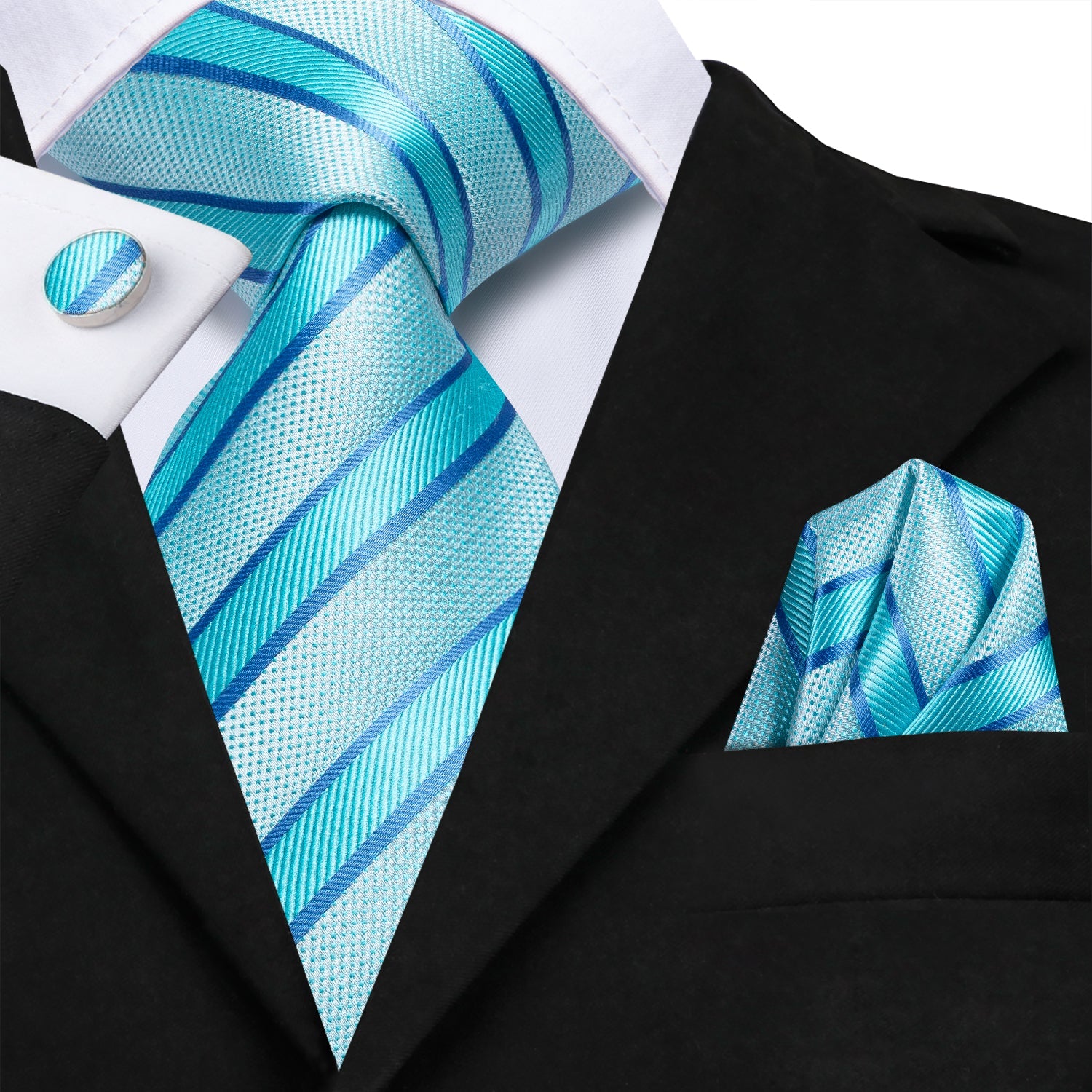 GentCrest Blue Striped Tie Hanky Cufflinks Set - Image 2