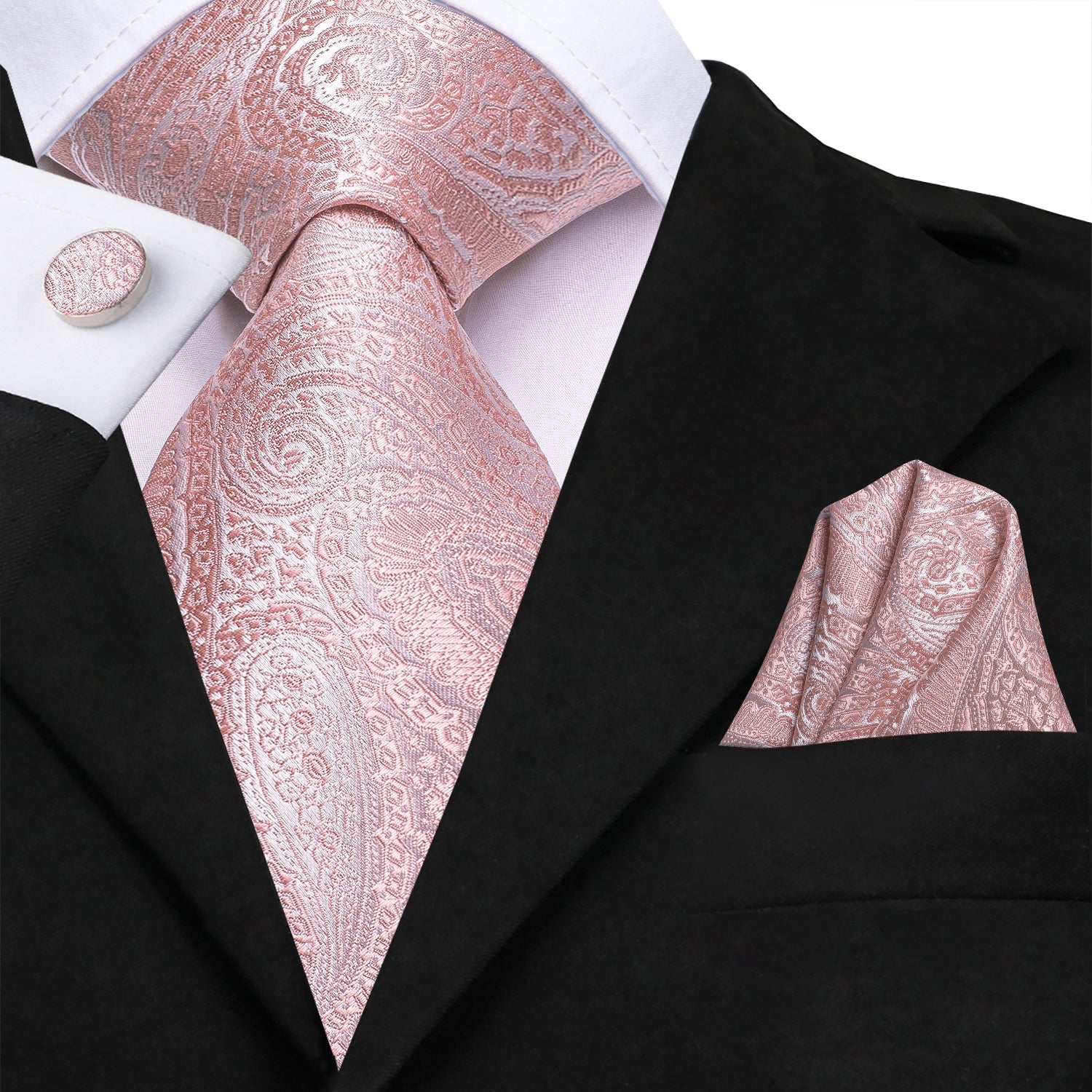 GentCrest Pink Paisley Tie Hanky Cufflinks Set - Image 2