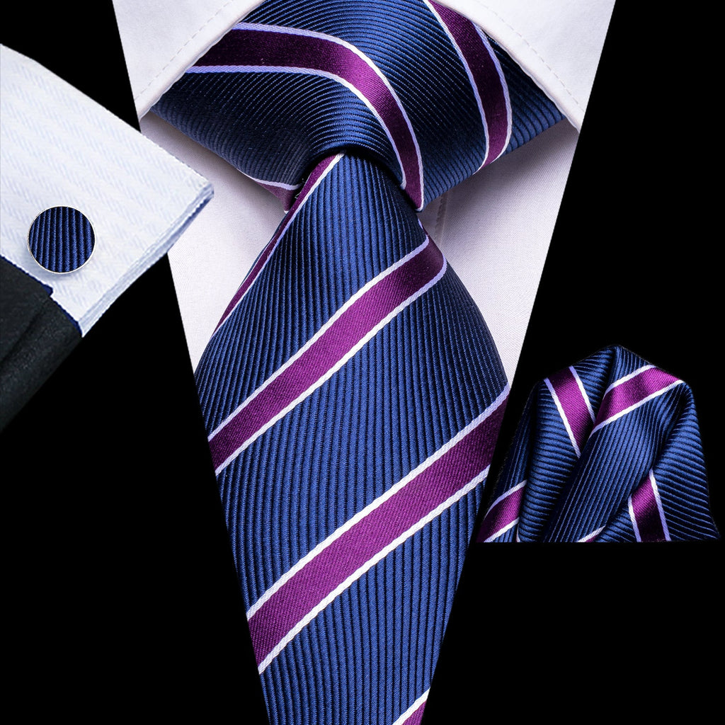 GentCrest Blue Striped Tie Hanky Cufflinks Set - Image 1