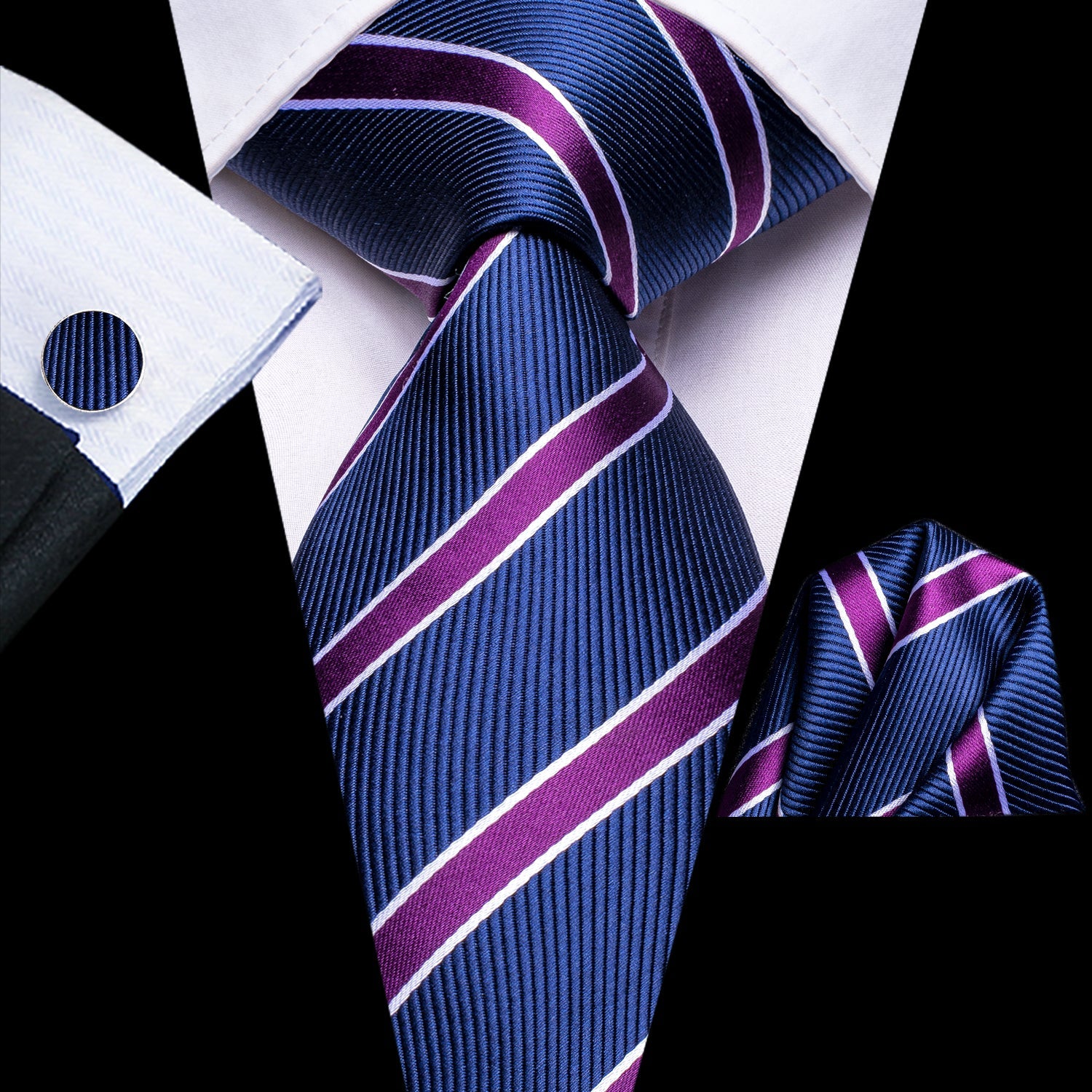 GentCrest Blue Striped Tie Hanky Cufflinks Set - Image 1