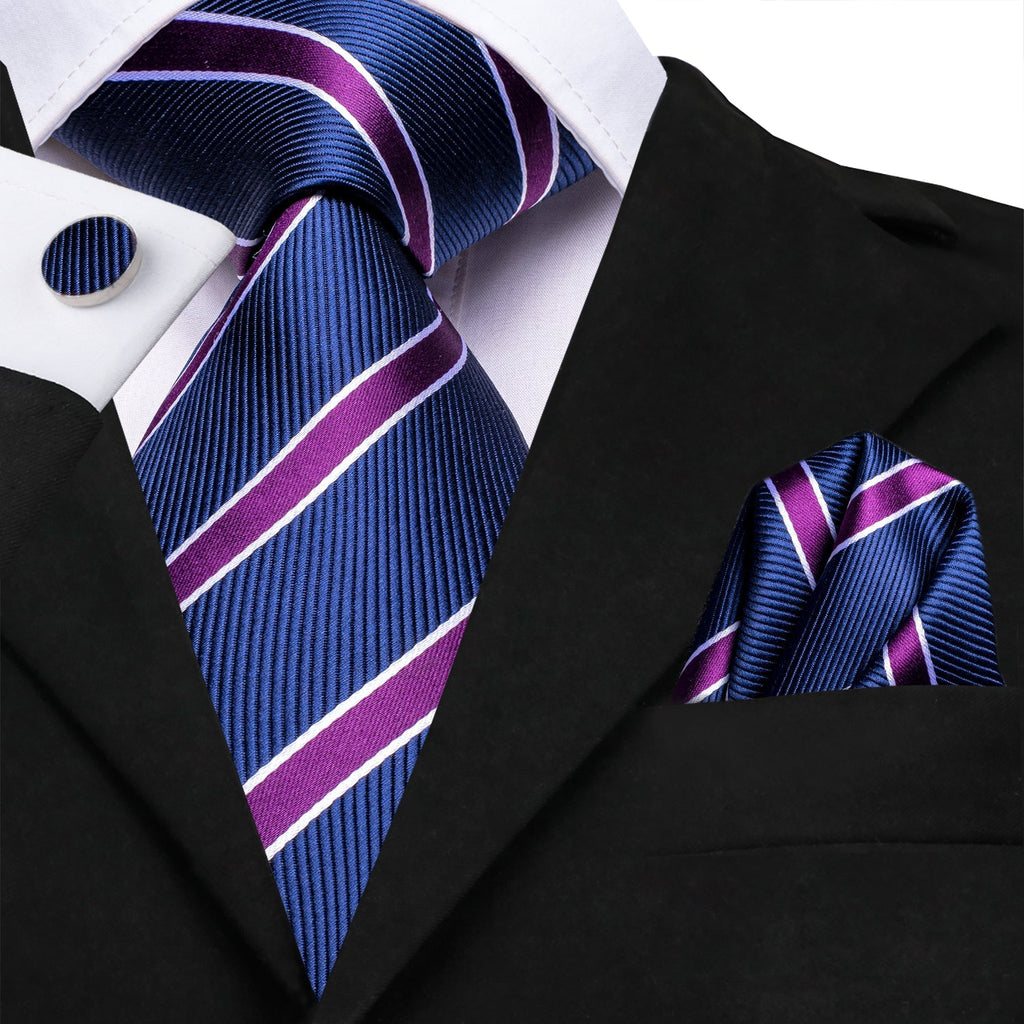 GentCrest Blue Striped Tie Hanky Cufflinks Set - Image 2