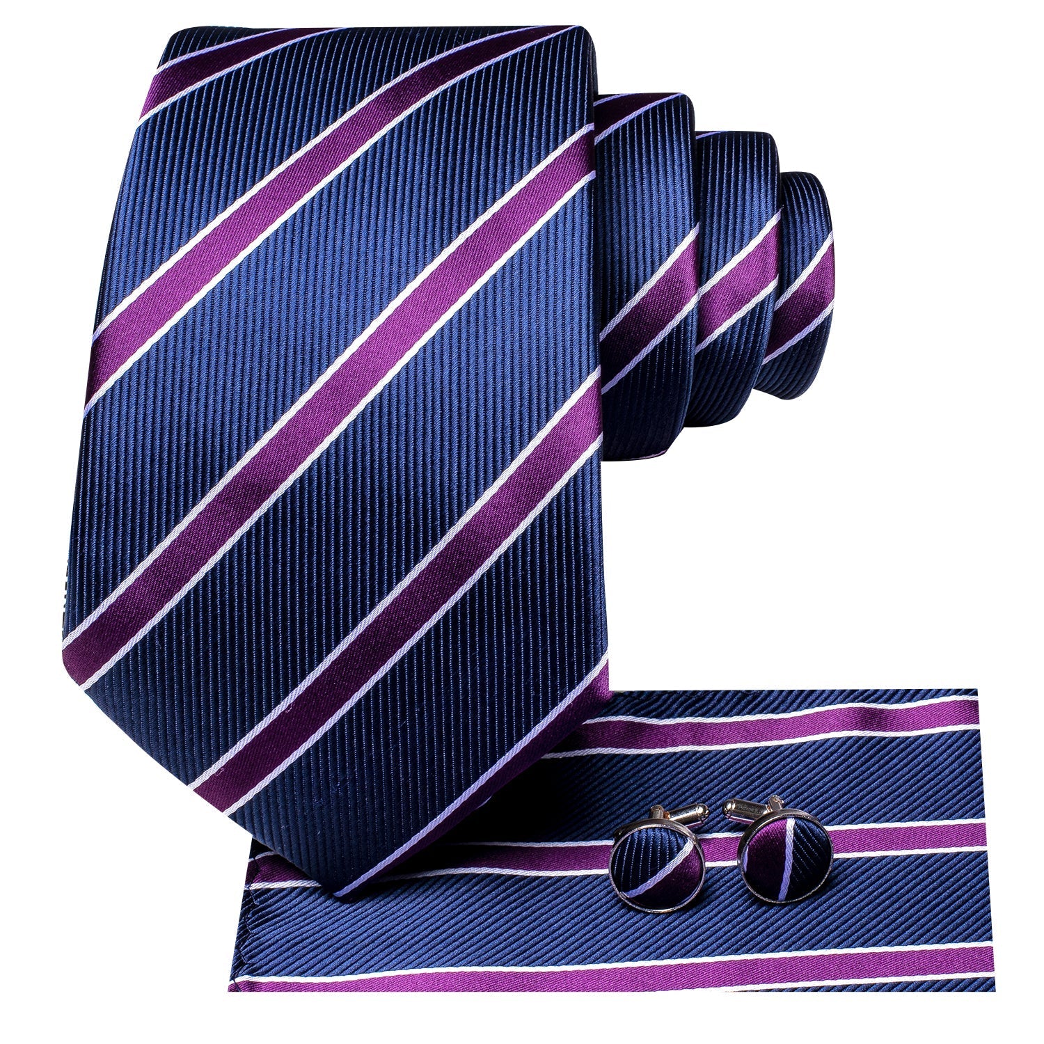 GentCrest Blue Striped Tie Hanky Cufflinks Set - Image 4
