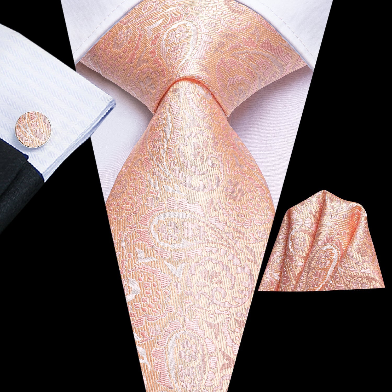 GentCrest Pink Paisley Tie Hanky Cufflinks Set - Image 2