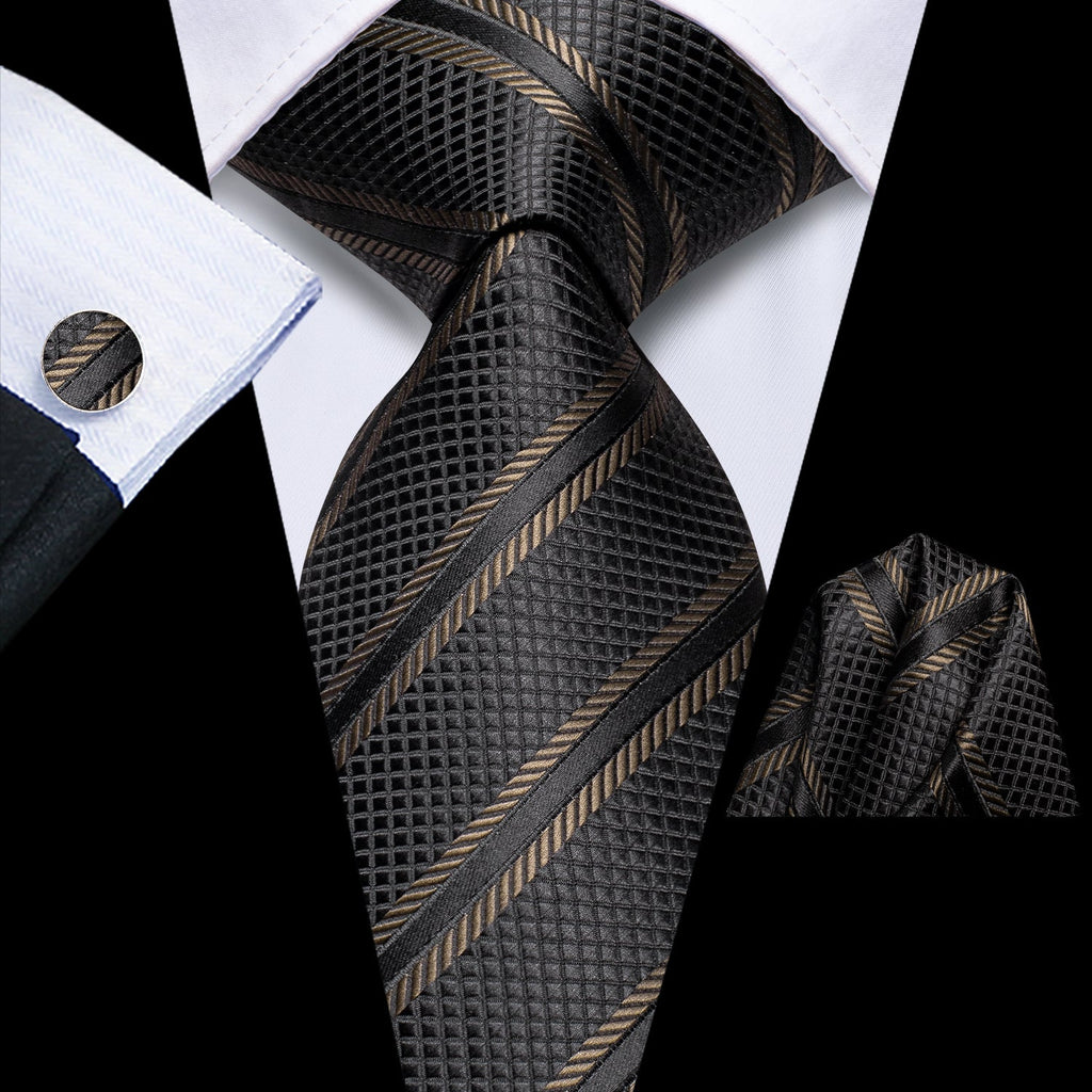GentCrest Black Classic Tie Hanky Cufflinks Set - Image 1