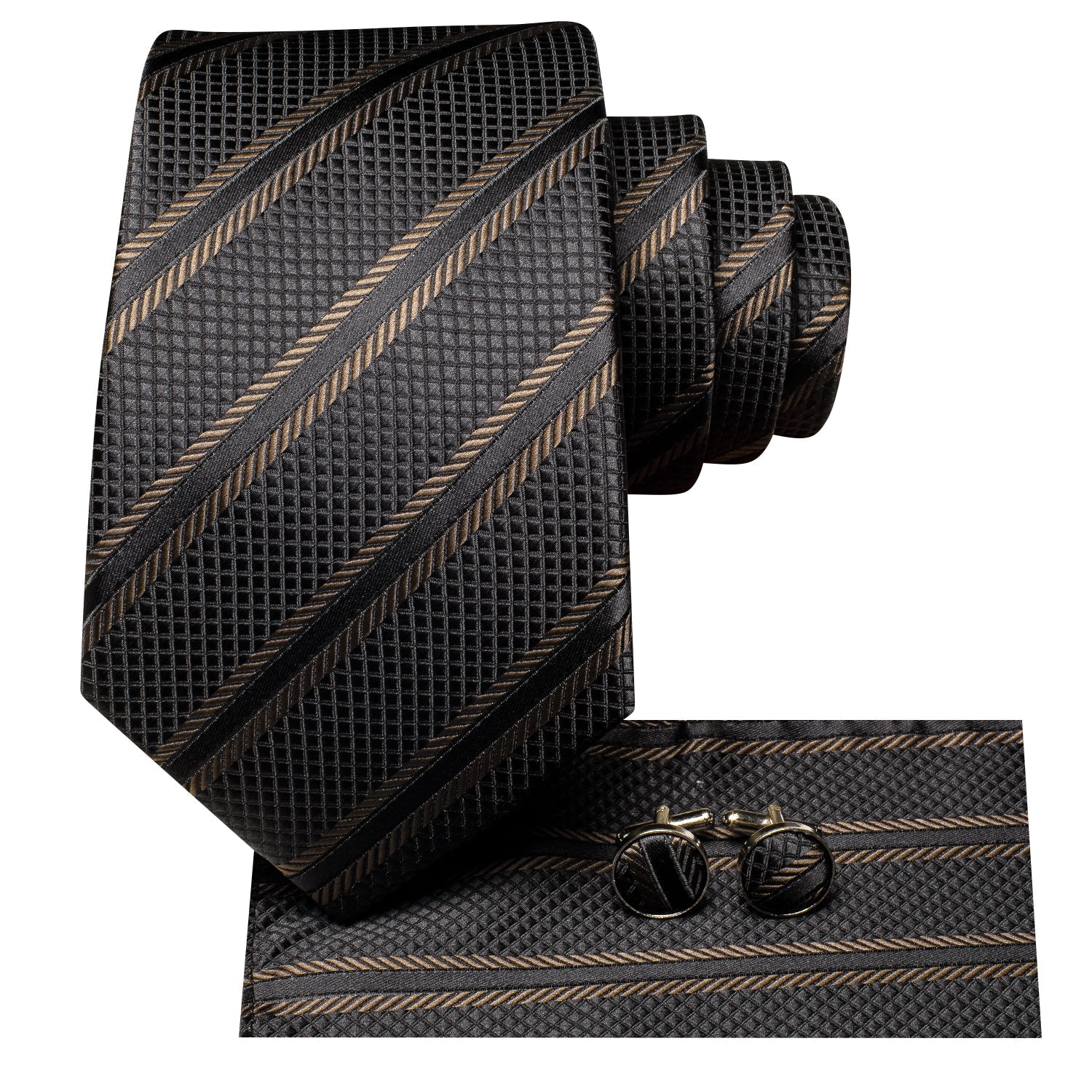 GentCrest Black Classic Tie Hanky Cufflinks Set - Image 2