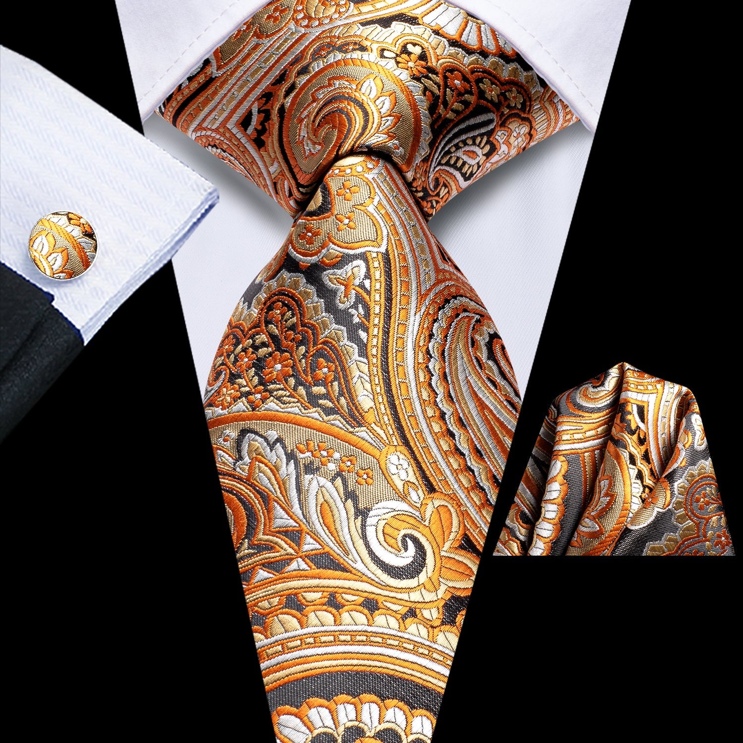 GentCrest Gold Paisley Tie Hanky Cufflinks Set - Image 1