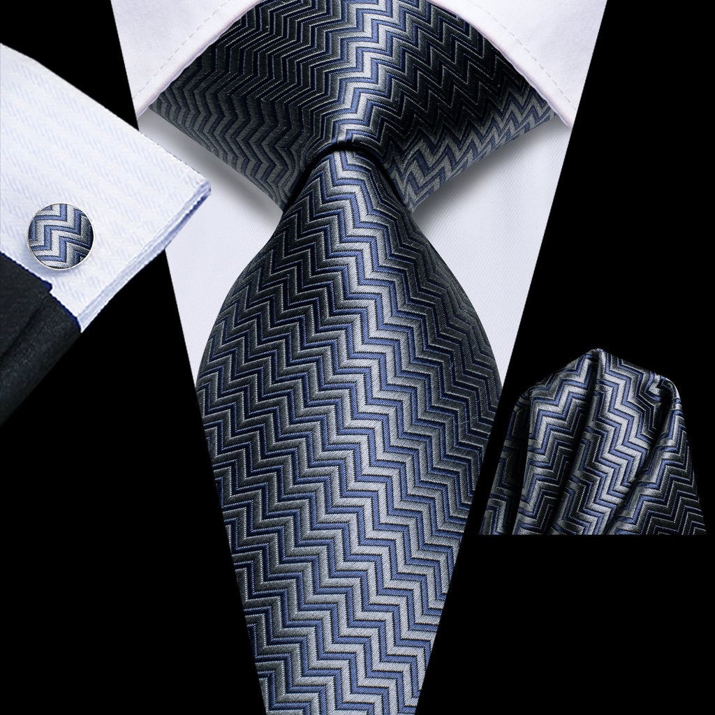 GentCrest Blue Striped Tie Hanky Cufflinks Set - Image 1
