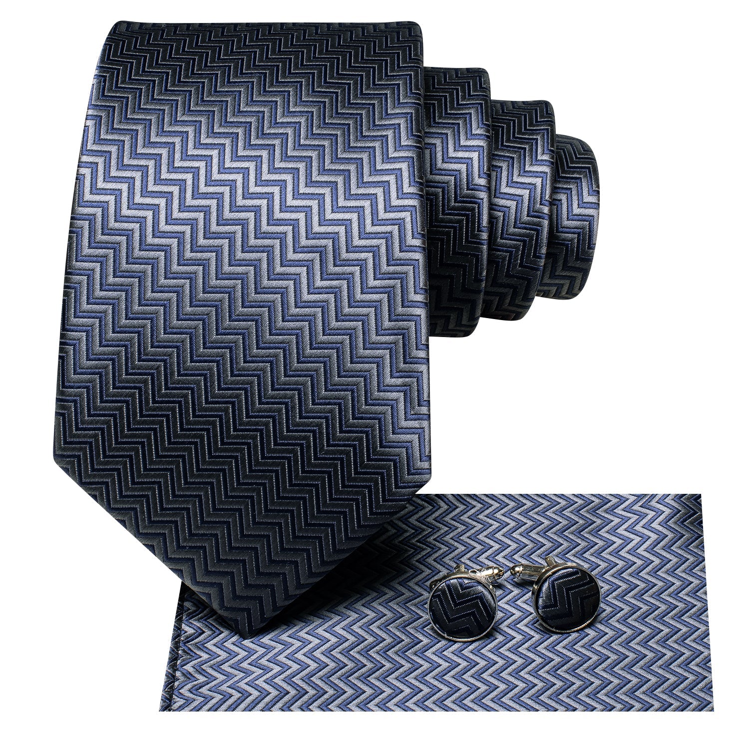 GentCrest Blue Striped Tie Hanky Cufflinks Set - Image 2