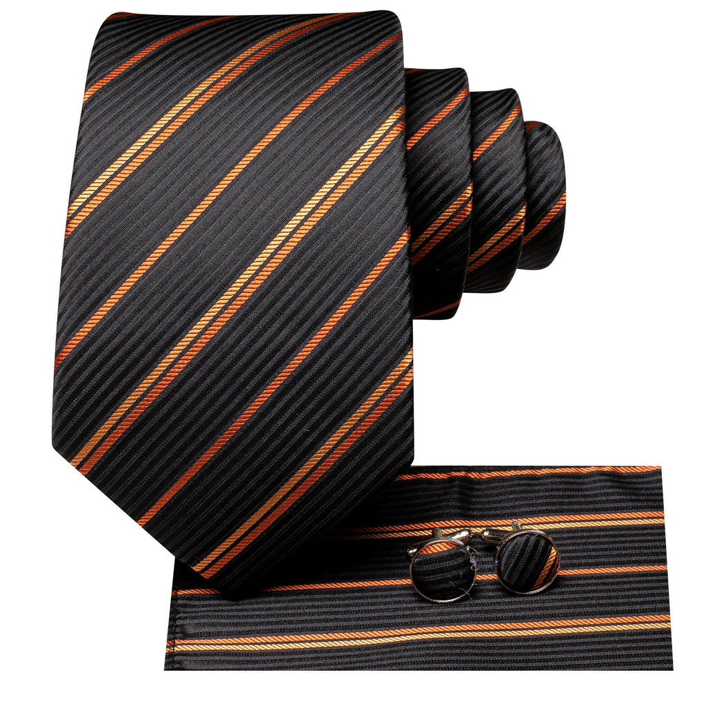 GentCrest Black Striped Tie Hanky Cufflinks Set - Image 2