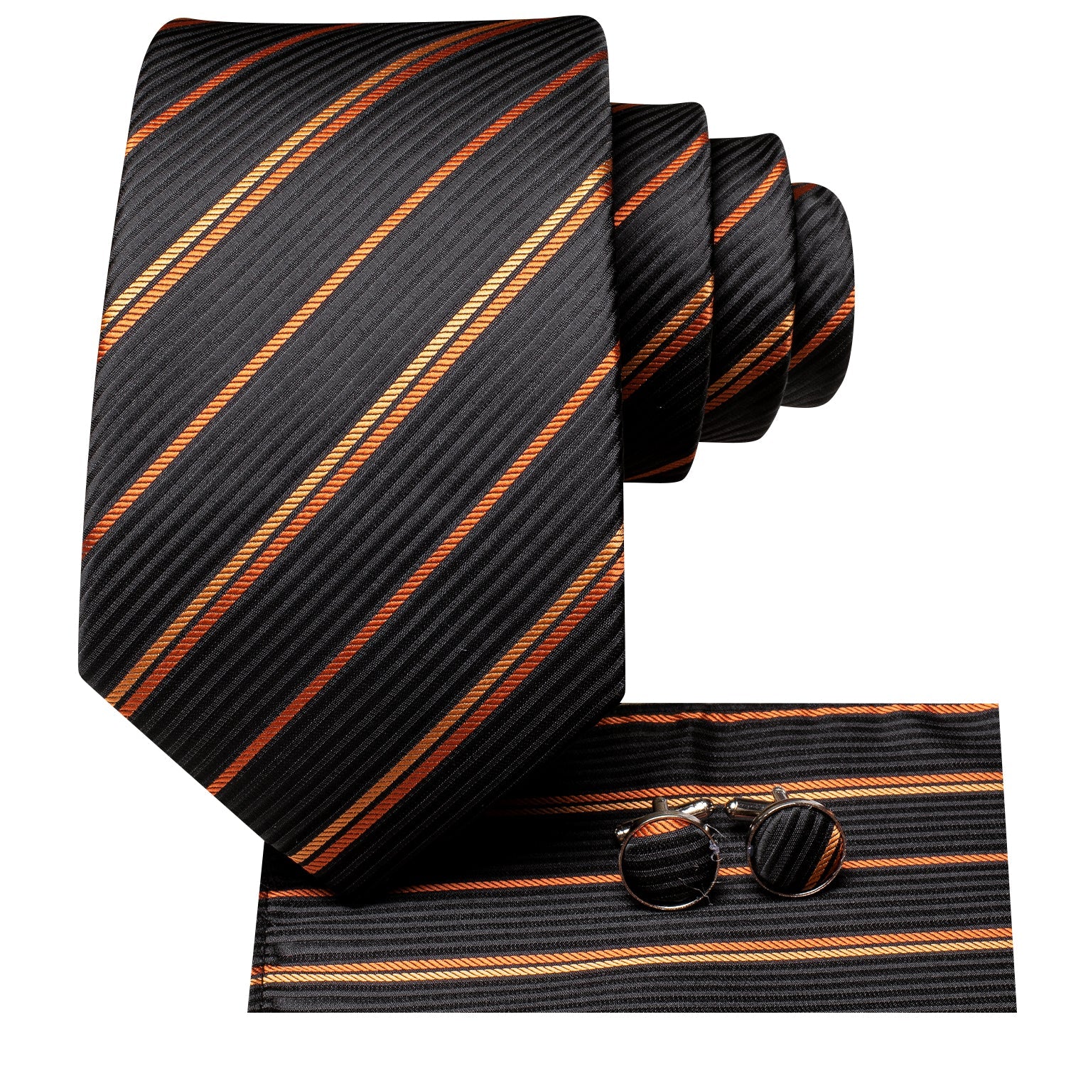 GentCrest Black Striped Tie Hanky Cufflinks Set - Image 2