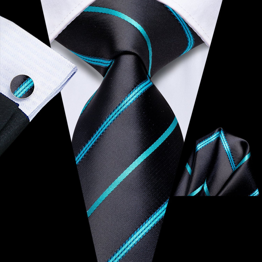 GentCrest Black Striped Tie Hanky Cufflinks Set - Image 1