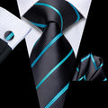 GentCrest Black Striped Tie Hanky Cufflinks Set - Image 1
