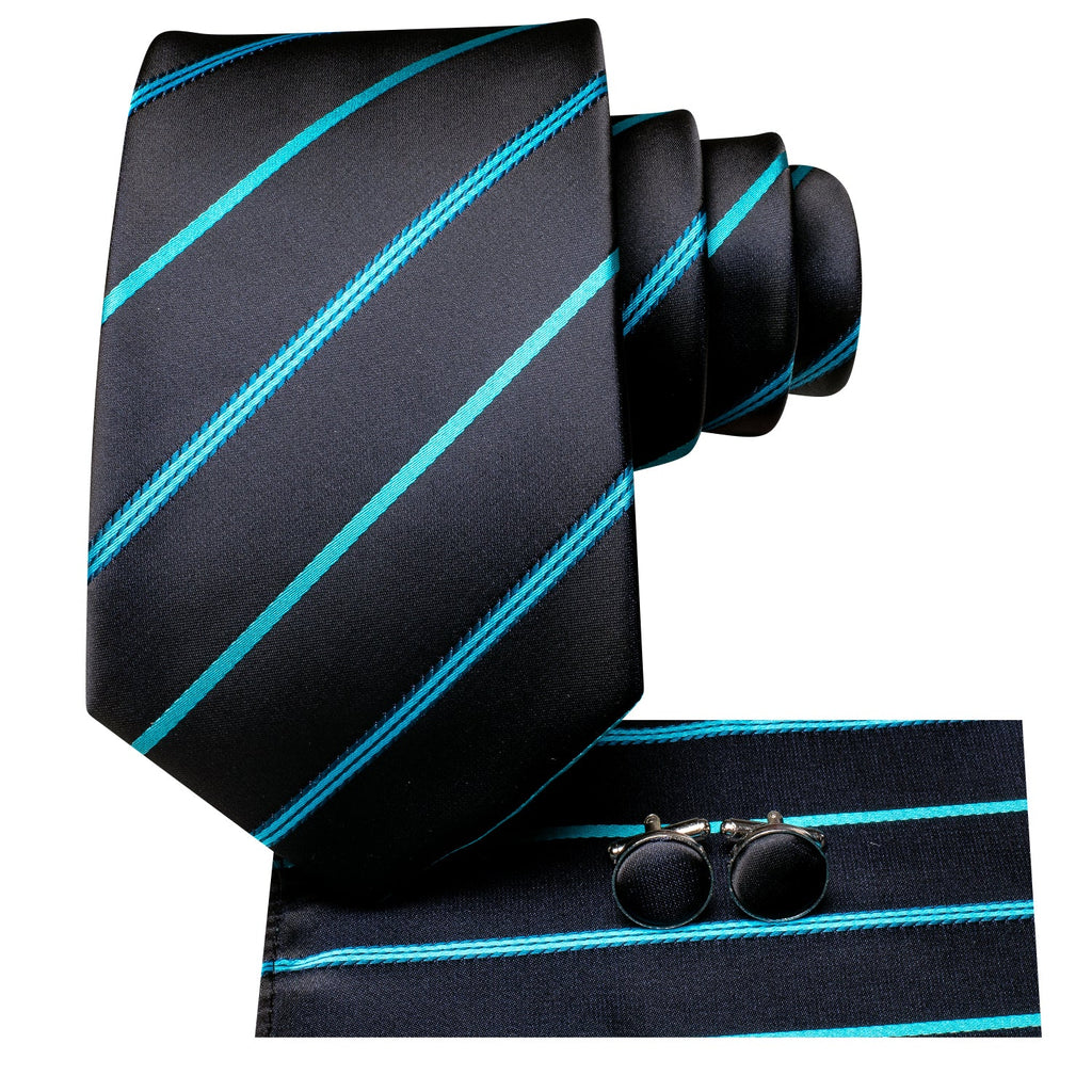 GentCrest Black Striped Tie Hanky Cufflinks Set - Image 2