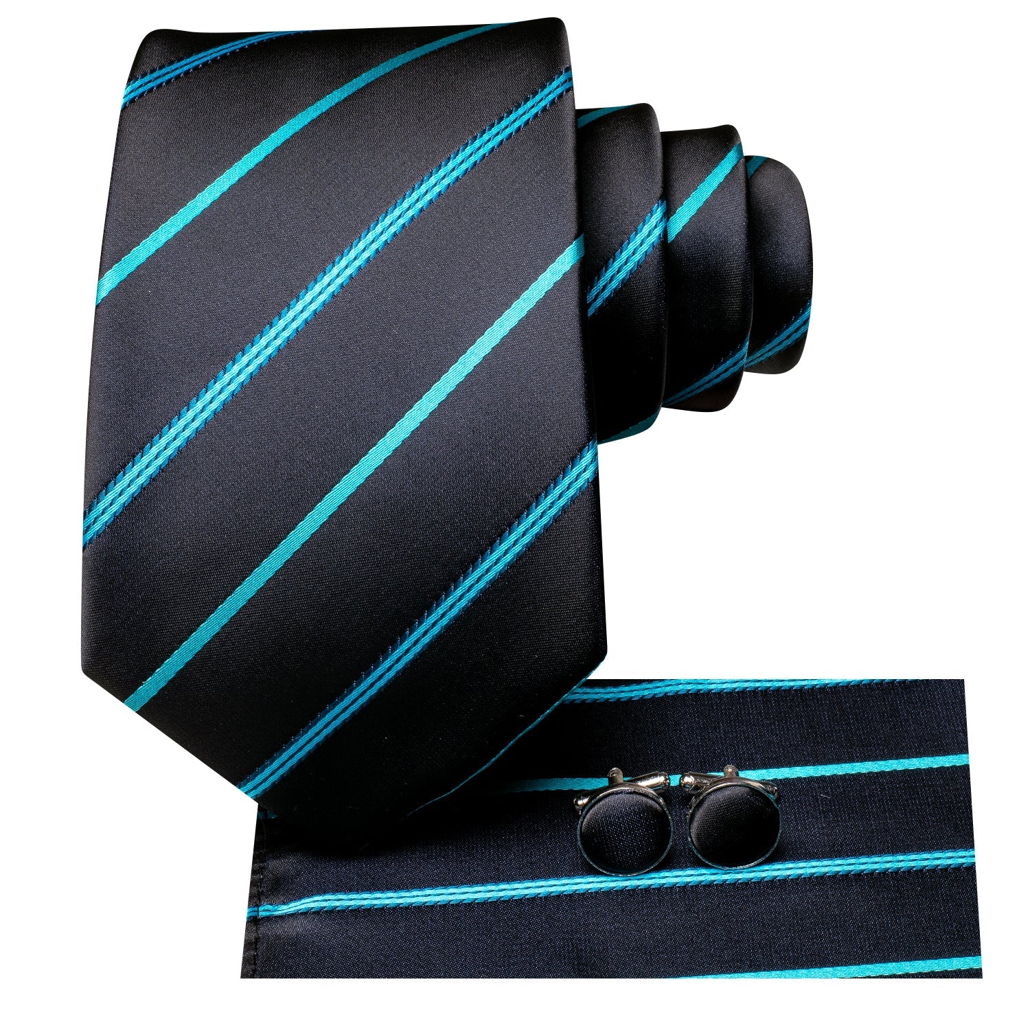 GentCrest Black Striped Tie Hanky Cufflinks Set - Image 2