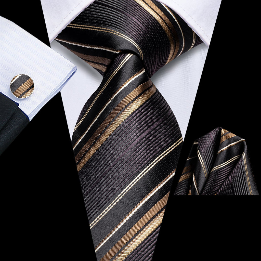GentCrest Black Striped Tie Hanky Cufflinks Set - Image 1
