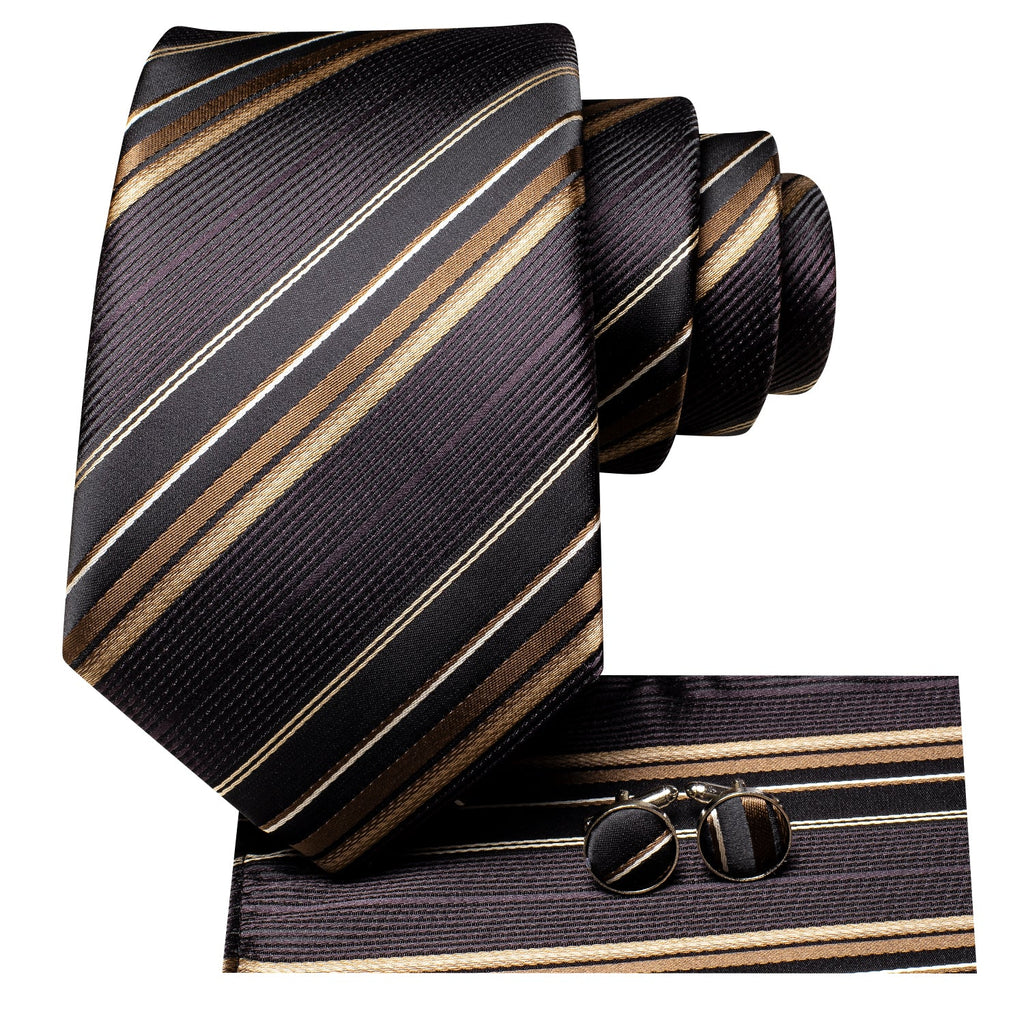 GentCrest Black Striped Tie Hanky Cufflinks Set - Image 2