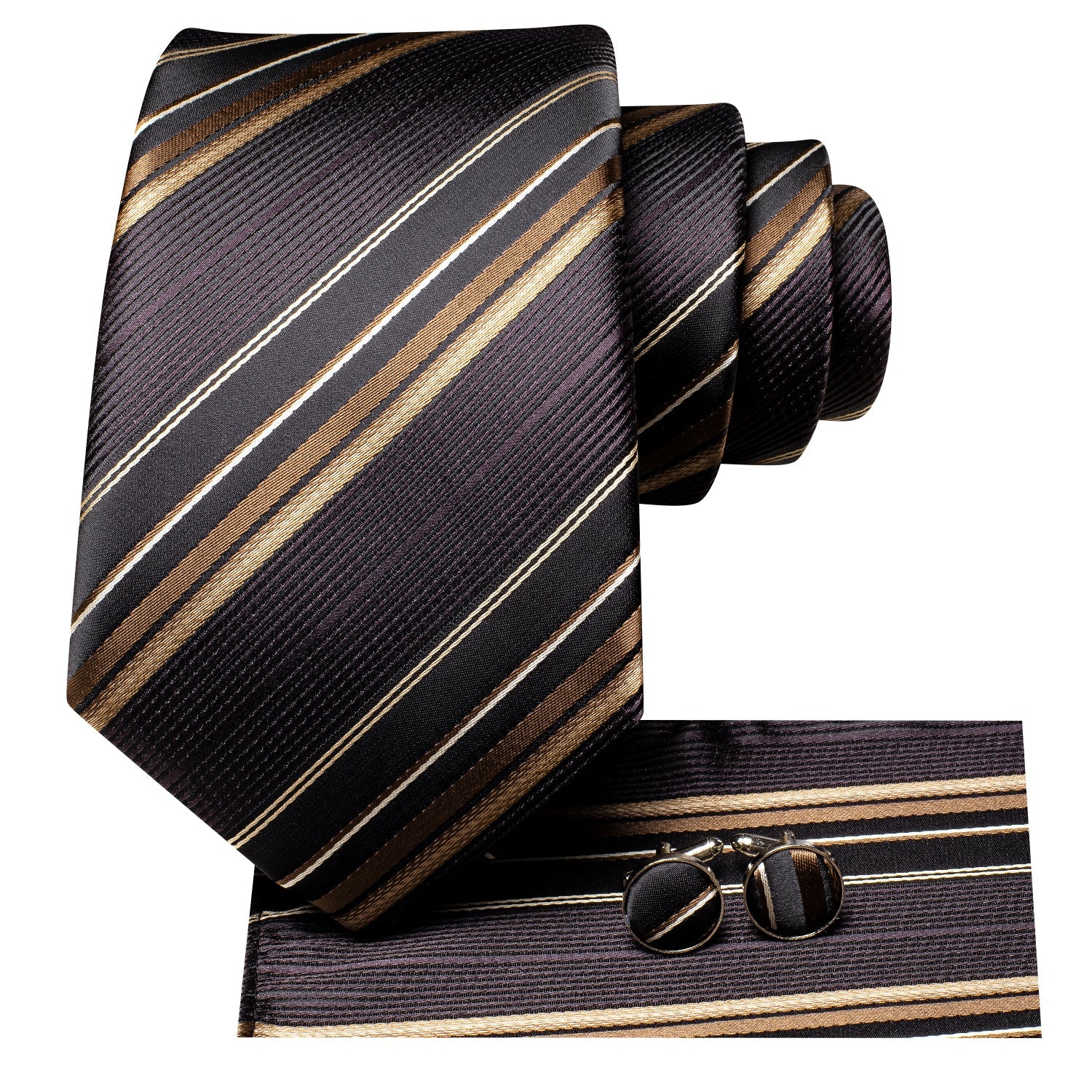GentCrest Black Striped Tie Hanky Cufflinks Set - Image 2
