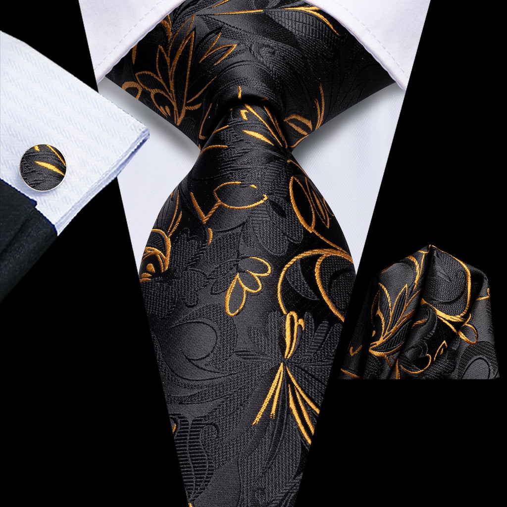 GentCrest Black Paisley Tie Hanky Cufflinks Set - Image 1