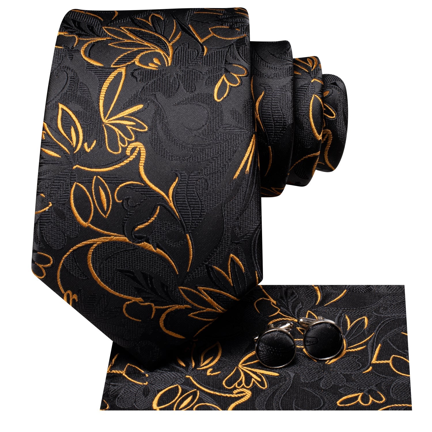 GentCrest Black Paisley Tie Hanky Cufflinks Set - Image 2