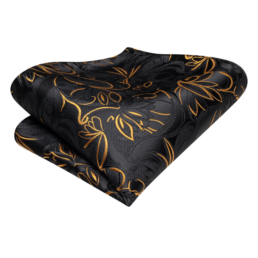 Black and Gold Floral Silk Tie Set - GentCrest - View 4