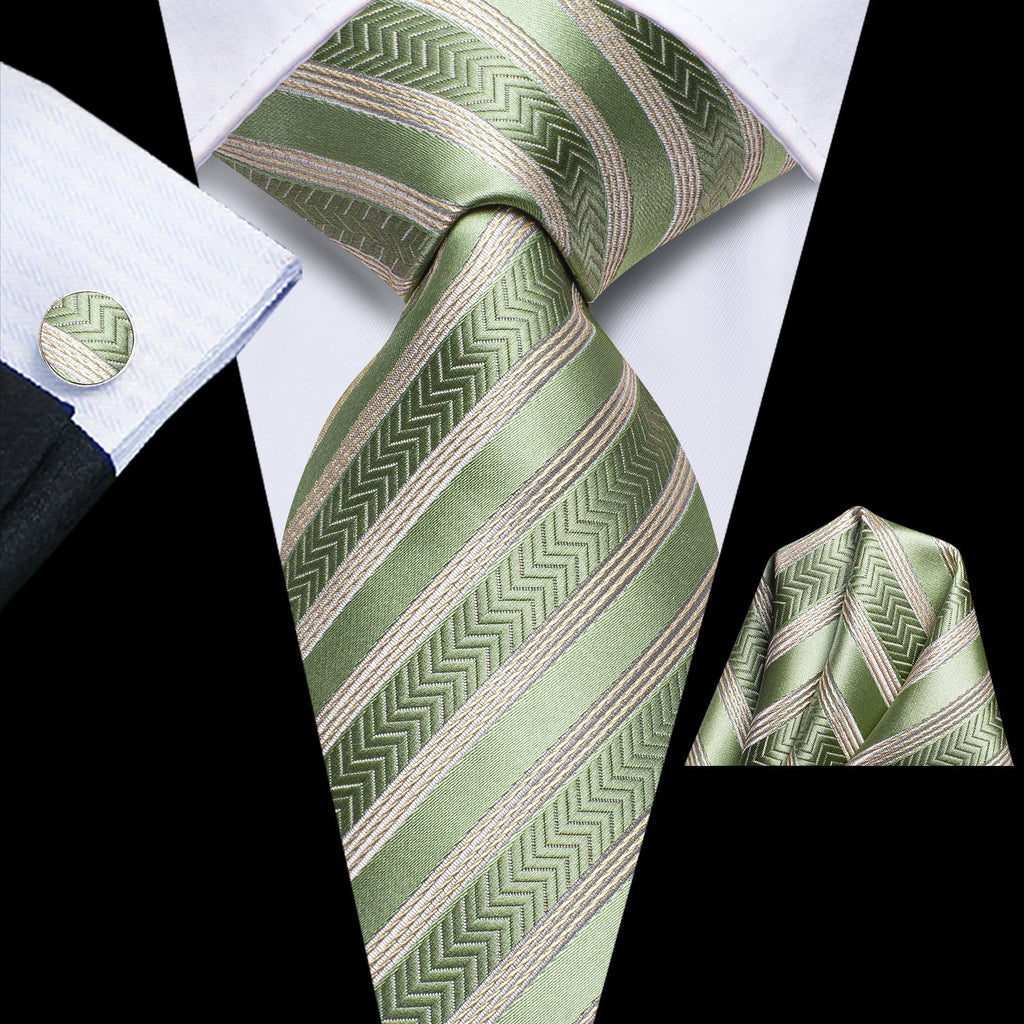 GentCrest Green Striped Tie Hanky Cufflinks Set - Image 1