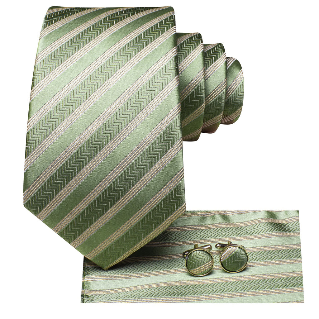 GentCrest Green Striped Tie Hanky Cufflinks Set - Image 4