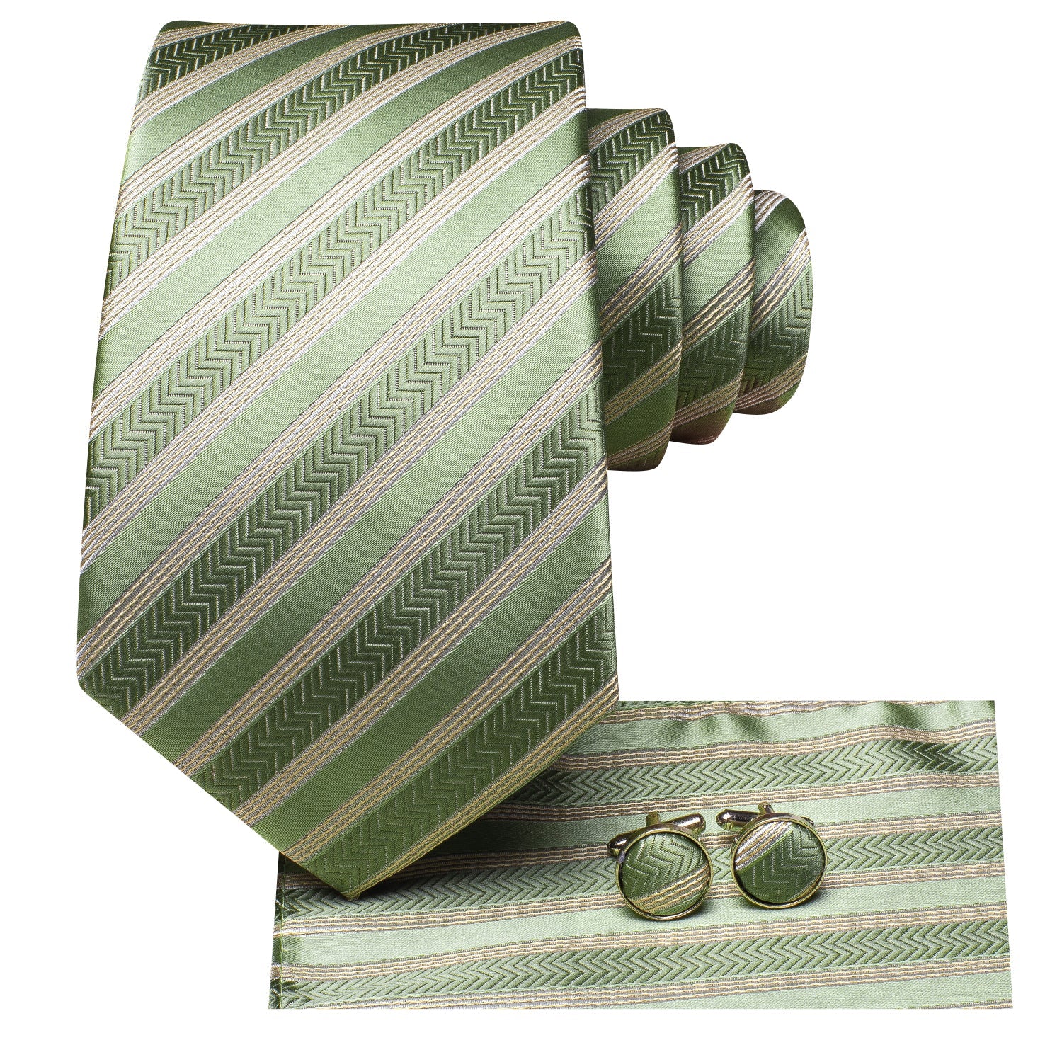 GentCrest Green Striped Tie Hanky Cufflinks Set - Image 4