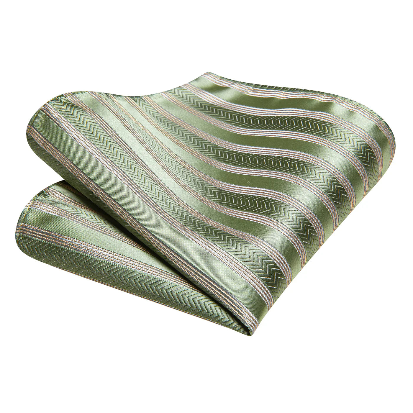 Sage Green & Gold Striped Silk Tie - Elegant Chevron Pattern Necktie Silk Tie Set - GentCrest - View 4