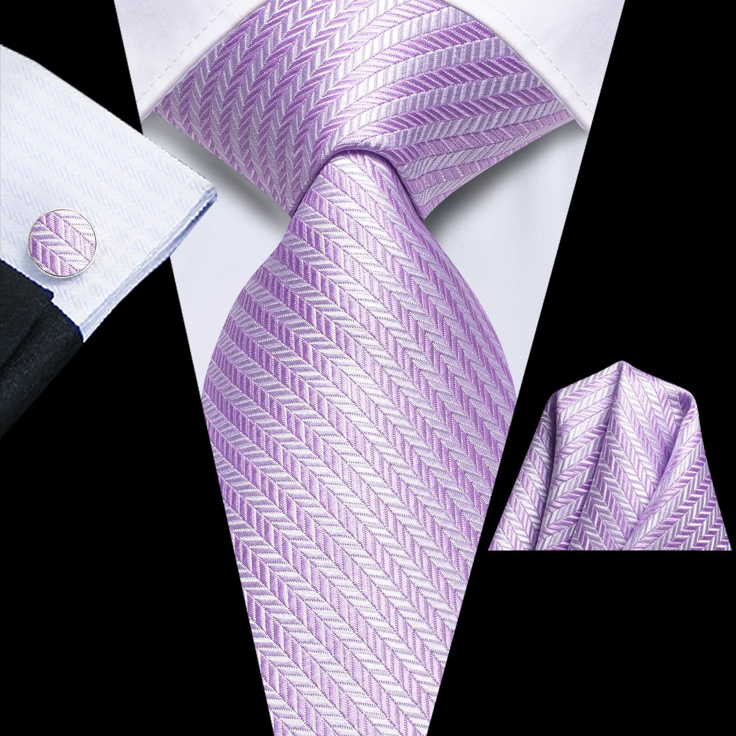 GentCrest Purple Striped Tie Hanky Cufflinks Set - Image 1