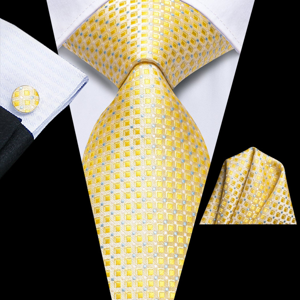 GentCrest Yellow Plaid Tie Hanky Cufflinks Set - Image 1