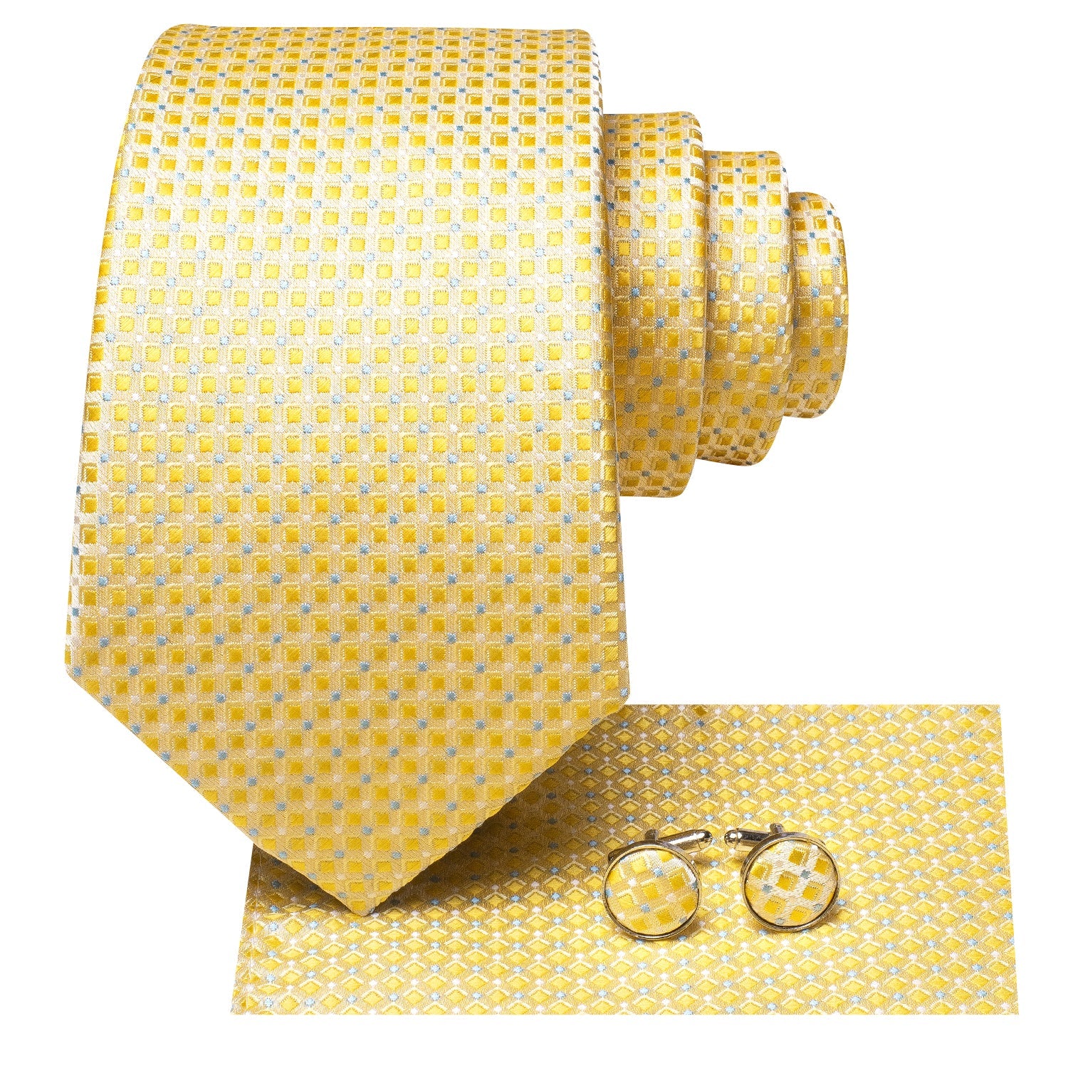 GentCrest Yellow Plaid Tie Hanky Cufflinks Set - Image 2