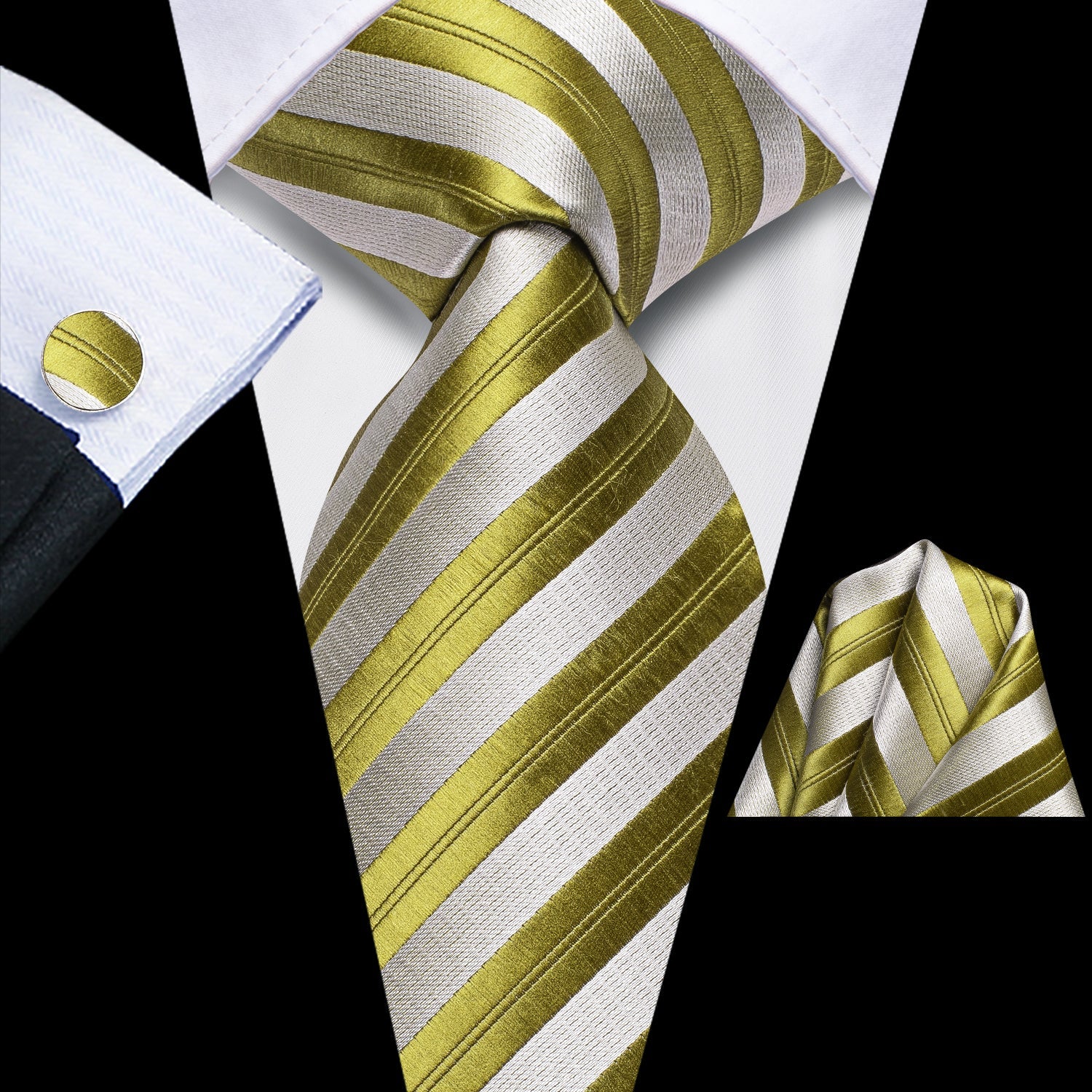 GentCrest Green Striped Tie Hanky Cufflinks Set - Image 1